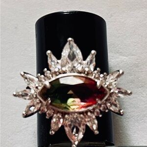 Dazzling bomb party Silver Ring with Multicolor tourmaline Gemstone